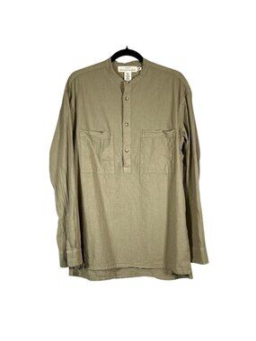 H&M L.O.G.G. Men's Linen Blend Henley Shirt M Green Brown Prop Bloodline TV Show